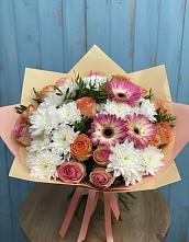 Букет цветов из:  Розы, Герберы и Хризантемы в Нижне-Чирской