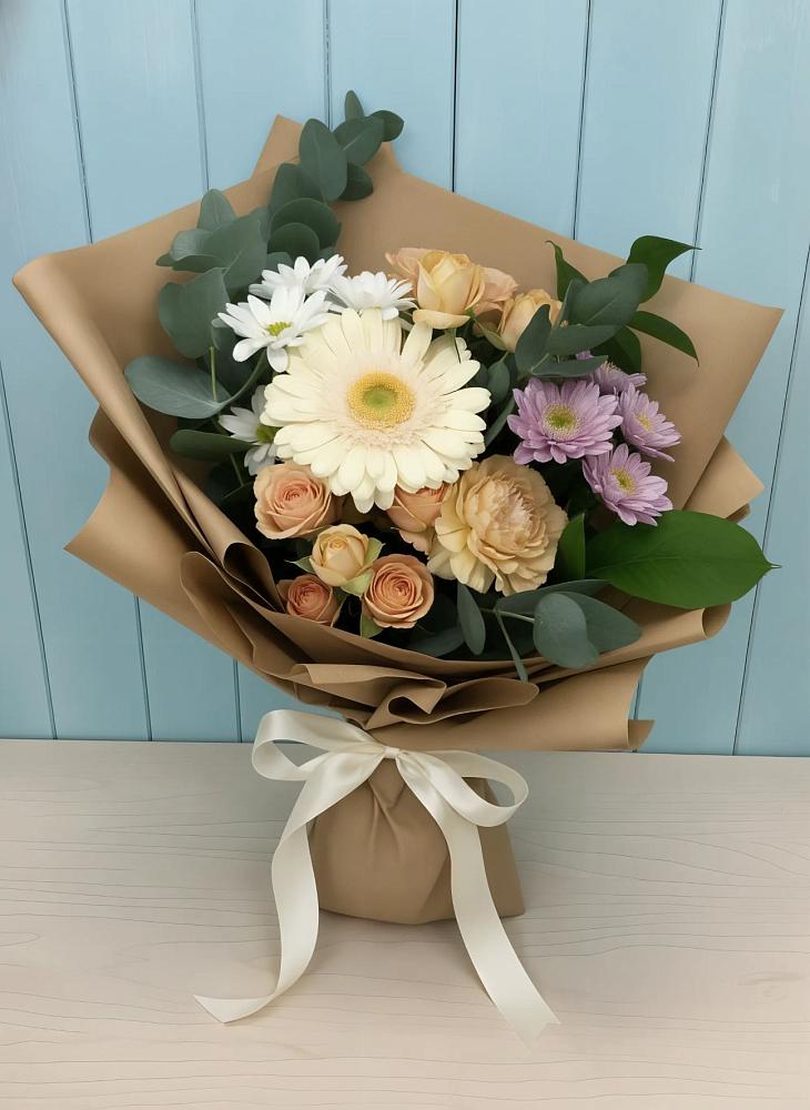 Букет цветов из: Герберы и Хризантемы в Нижне-Чирской