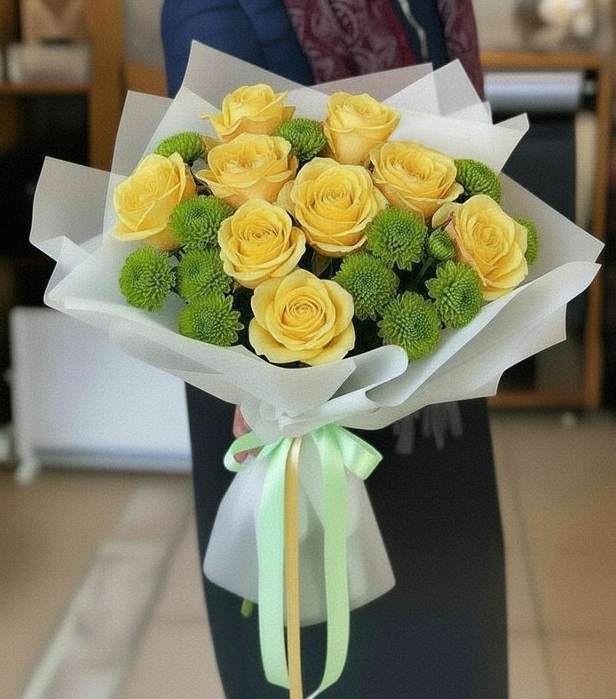 Букет цветов из: Хризантемы и Розы в Нижне-Чирской