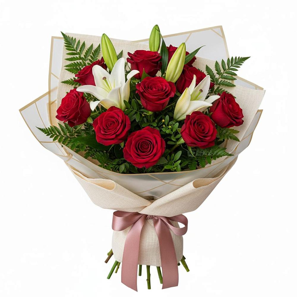 Букет цветов из: Лилии и Розы в Нижне-Чирской