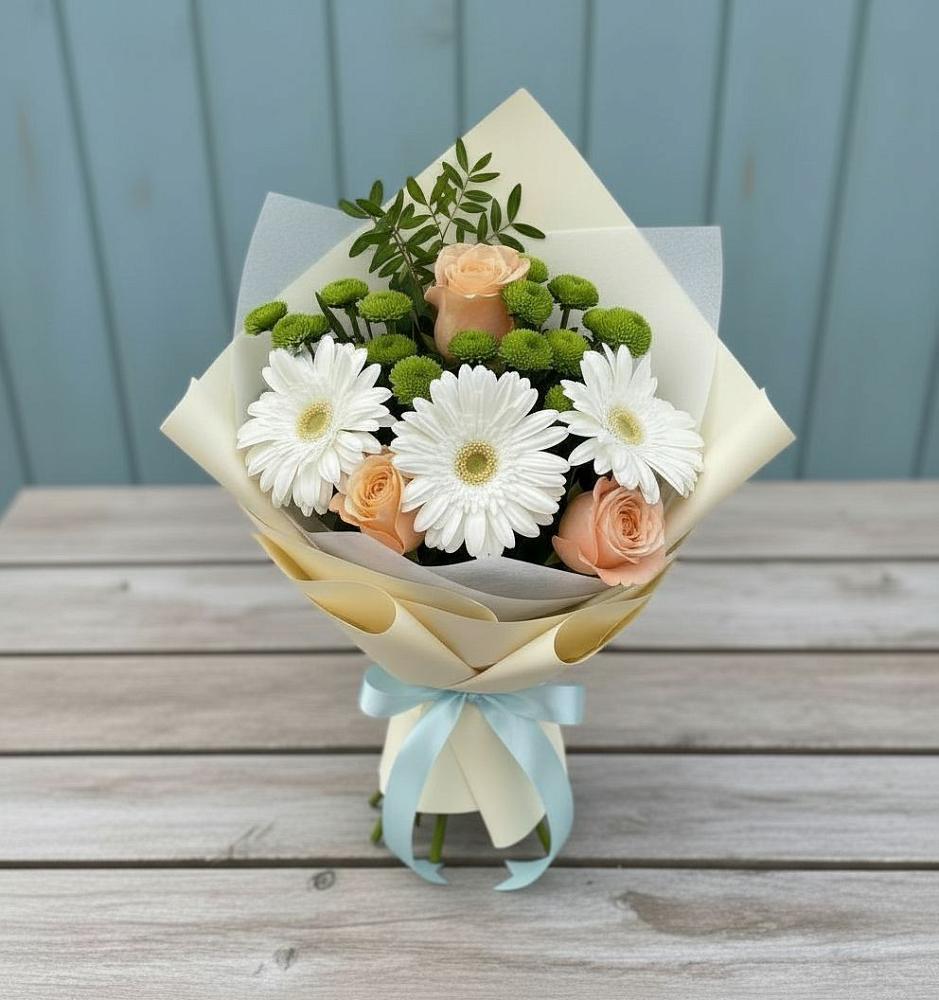 Букет цветов из: Герберы, Розы и Хризантемы в Нижне-Чирской