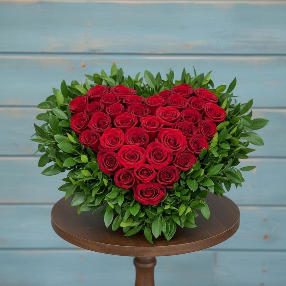 Цветочная композиция из Розы в виде сердца в Нижне-Чирской