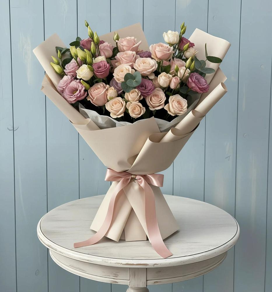 Букет цветов из: Розы и Лизиантусы в Нижне-Чирской