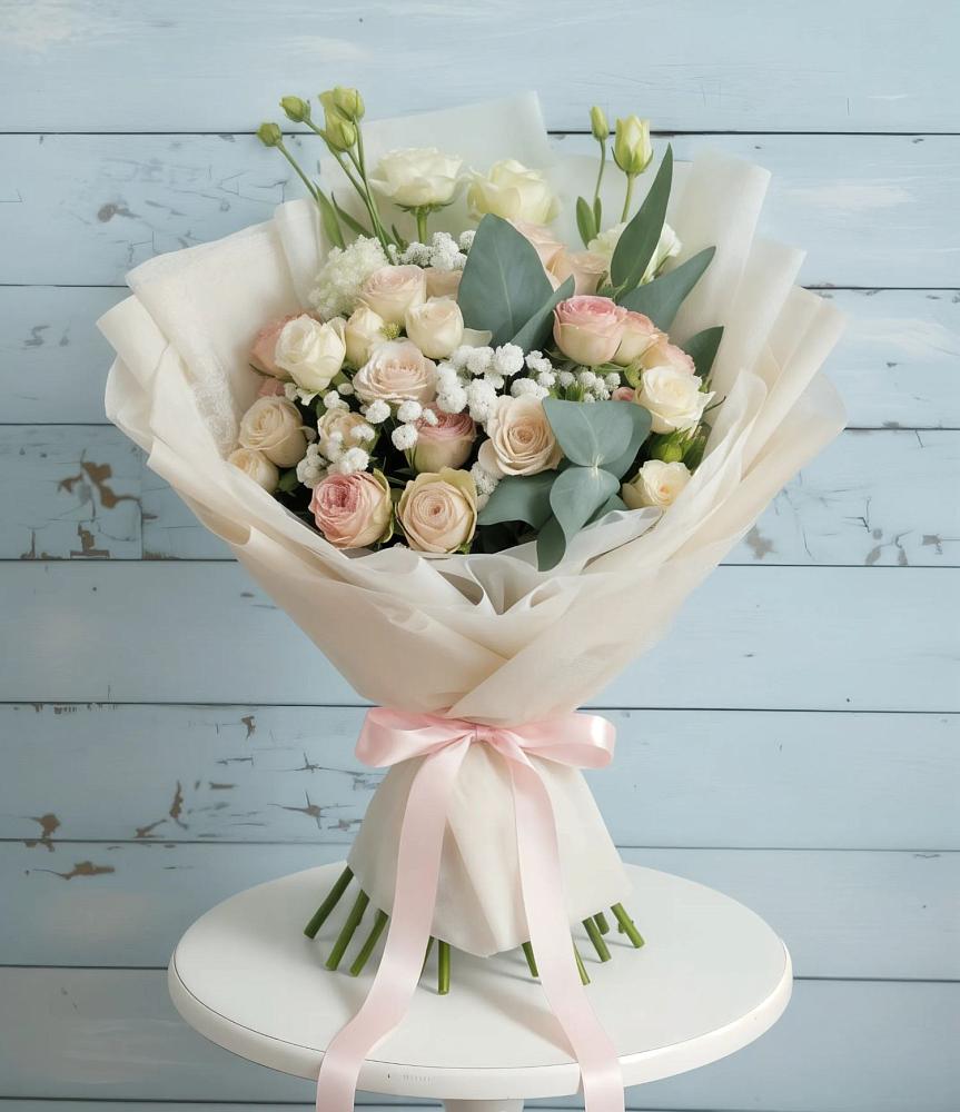 Букет цветов из: Розы и Лизиантусы в Нижне-Чирской