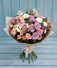 Букет цветов из:  Хризантемы, Розы и Альстромерии #REPLACE_PRED# Нижне-Чирской