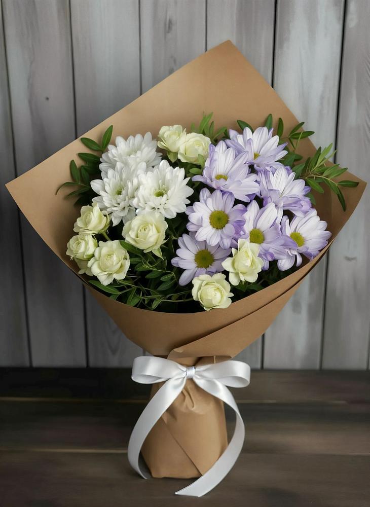 Букет цветов из: Хризантемы и Розы в Нижне-Чирской